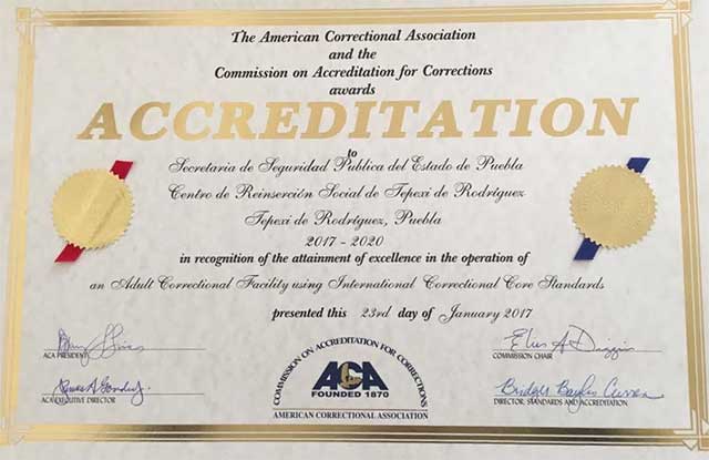 Certifica al Cereso de Tepexi la Asociación Americana de Correccionales
