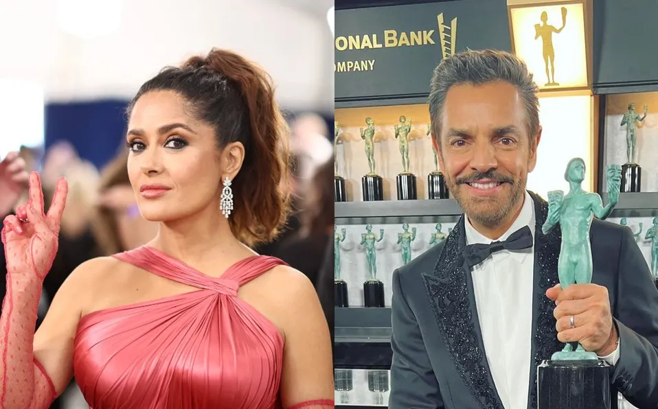 Felicitación de Salma Hayek a Eugenio Debez por su triunfo en los SAG Awards