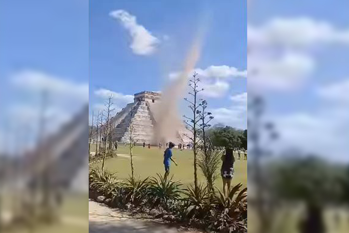 Serpiente de viento sorprende a turistas en Chichen Itza