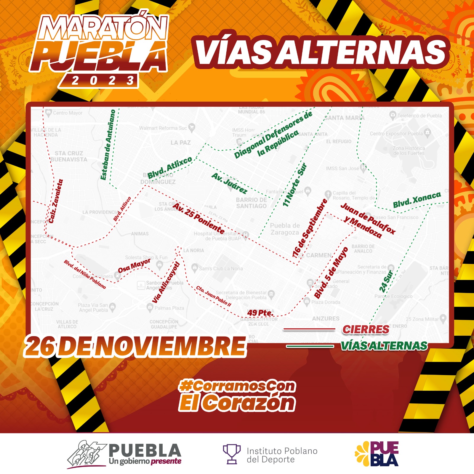 Habrá cierre de vialidades por Maratón Puebla 2023