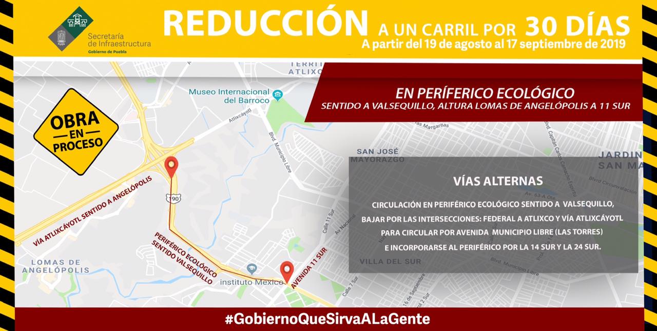 Por obras, cerrarán carriles en Periférico Ecológico