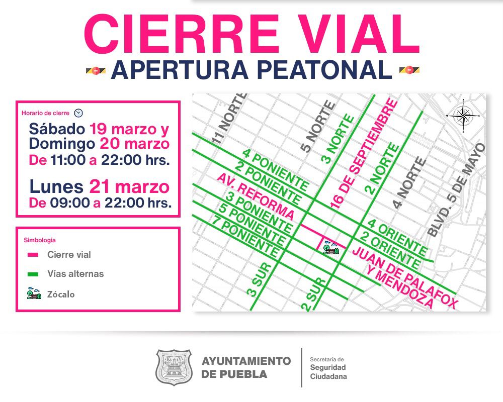  Uso exclusivo para peatones el primer cuadro de la ciudad de Puebla