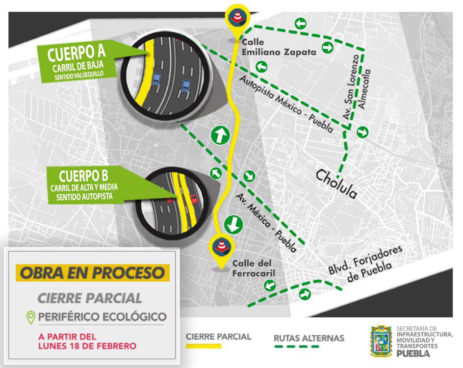 Por obras reducen carriles en el Periférico de Puebla