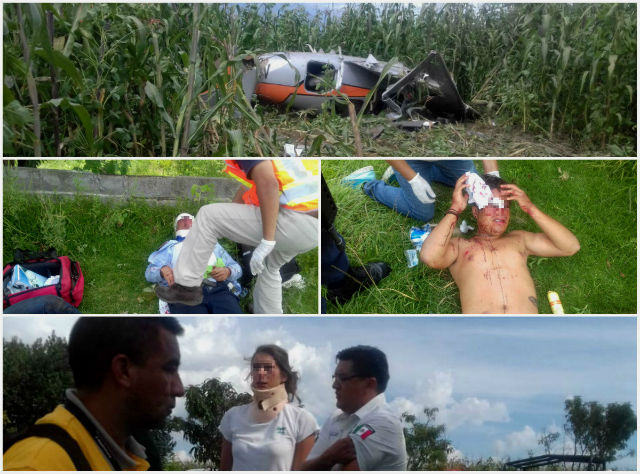 Avioneta aterriza de emergencia en Juan C. Bonilla; hay 3 heridos