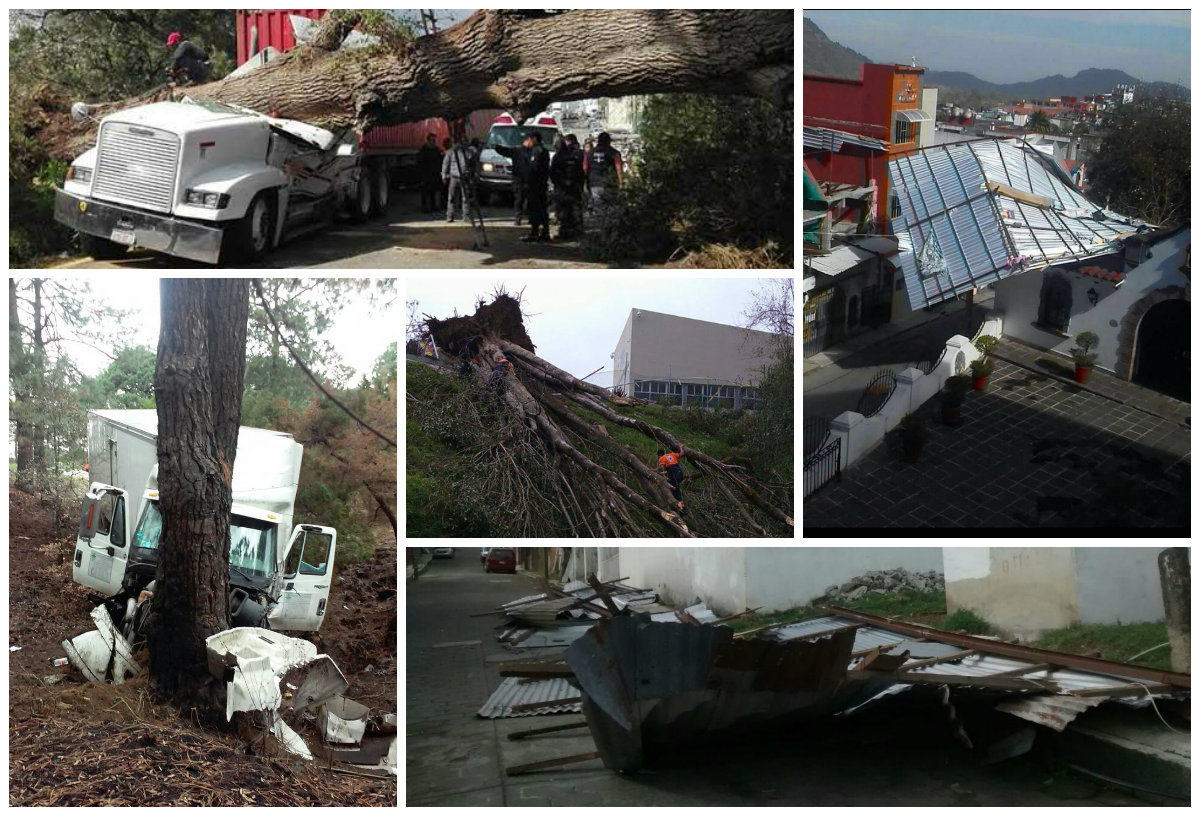 Viento tira techos, árboles y deja heridos en el estado de Puebla