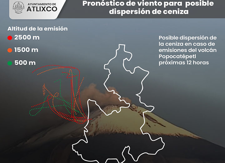 Advierten de posible caída de ceniza del Popocatépetl esta tarde en Atlixco