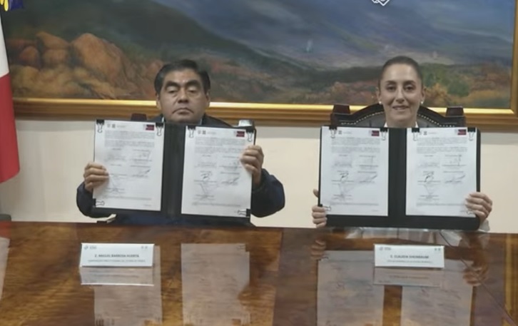 Firman Barbosa y Sheinbaum convenio de seguridad pública