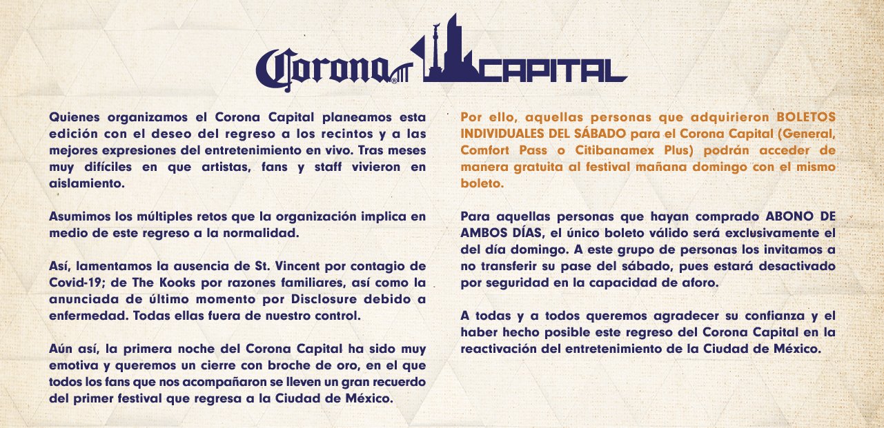 Con cancelaciones inició el Corona Capital 2021