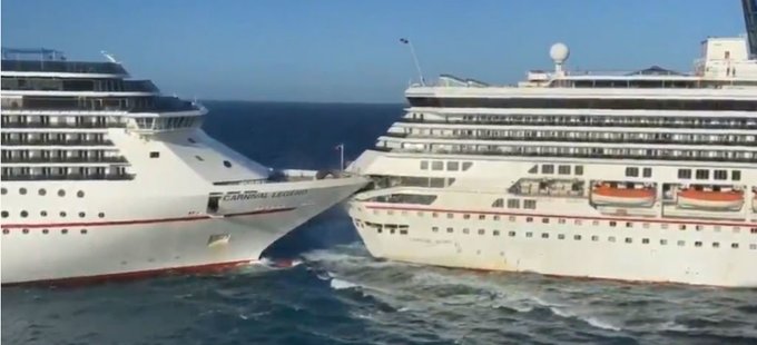 Fuertes vientos provocan choque de 2 cruceros en Cozumel