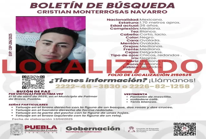 Restos de Cristian Monterrosas son encontrados en fosa de Palmar de Bravo