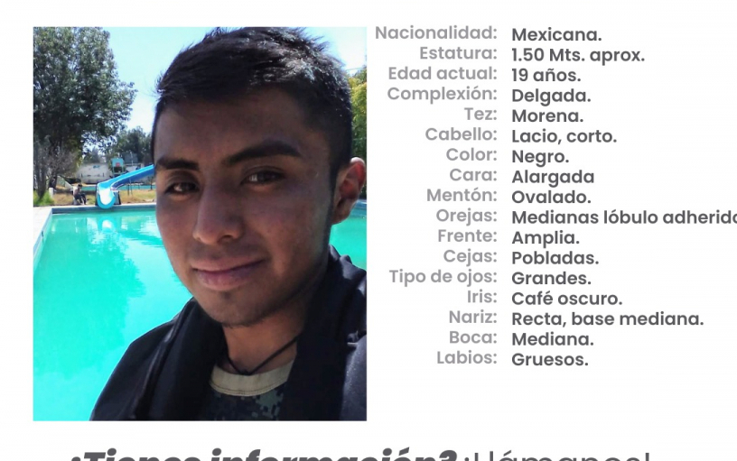 Víctor de 19 años desapareció en calles de Acatzingo