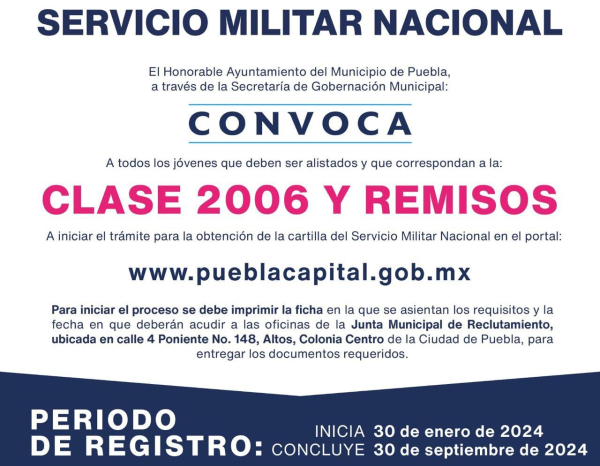 Convoca Ayuntamiento de Puebla a tramitar la cartilla militar
