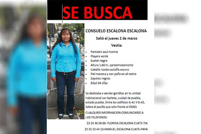 Buscan a mujer quien desapareció en San Bartolo, en Puebla