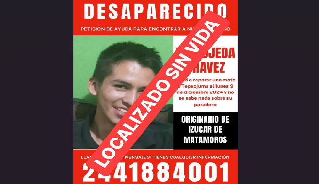 Joven desaparecido en Izúcar es encontrado sin vida