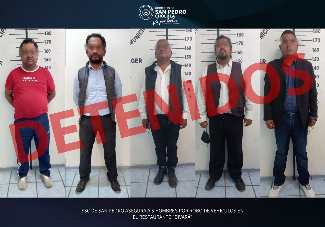 San Pedro Cholula aseguró a 5 hombres por robo de autos en Divará