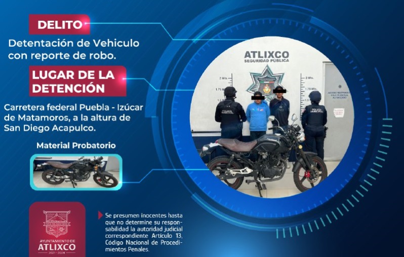 Policías de Atlixco recuperan motocicletas robadas
