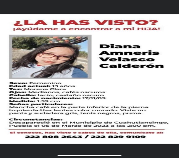 Se busca a la joven Diana Amneris Velasco Calderón