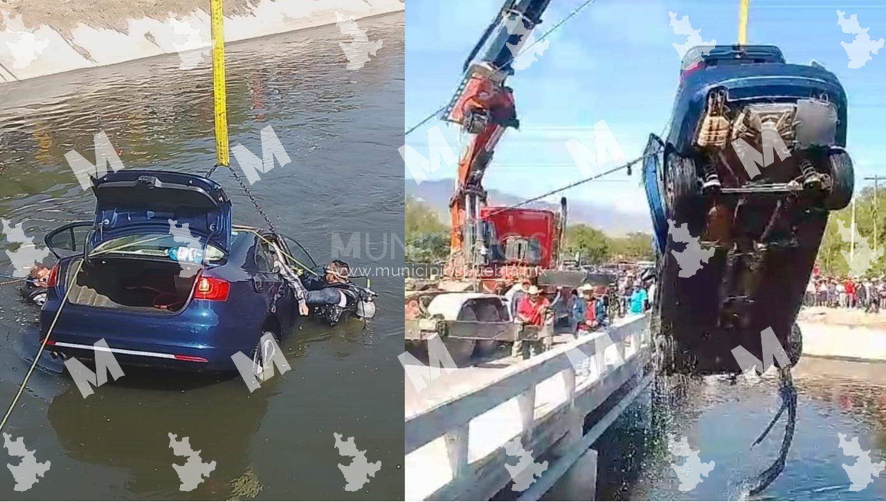 Rescatan cuerpos de los jóvenes que cayeron con su vehículo al dren de Valsequillo