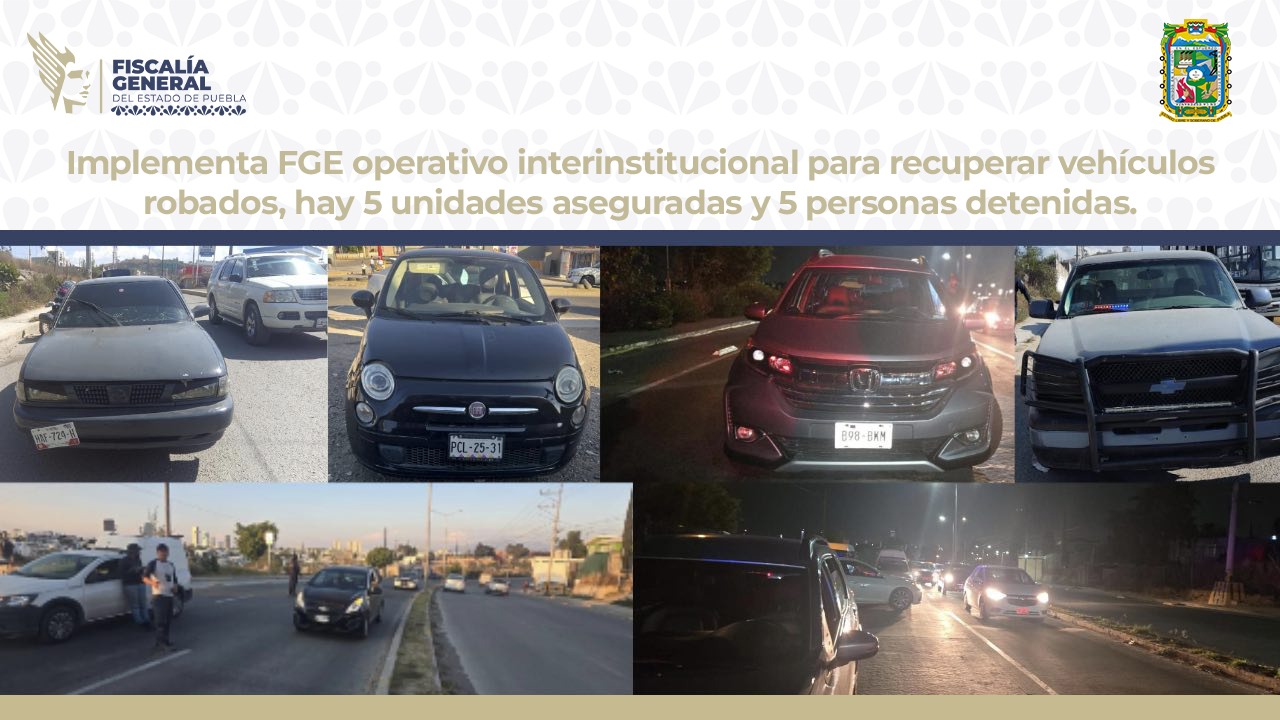 En operativo Fiscalía recupera 5 autos robados en Puebla capital