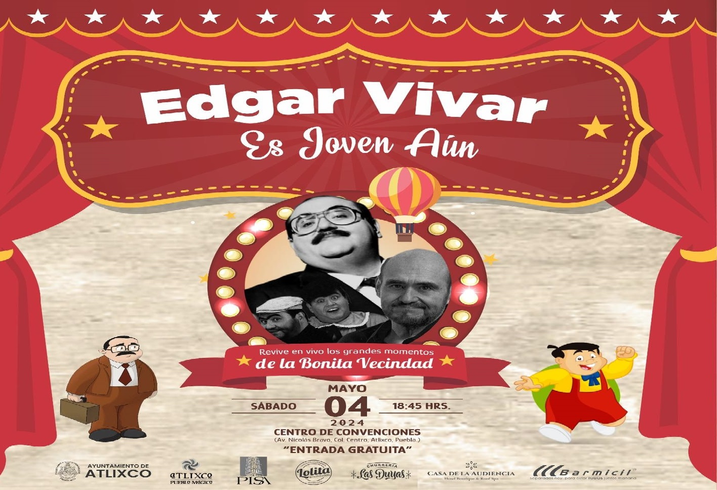 Edgar Vivar llega este 4 de mayo al Pueblo Mágico de Atlixco