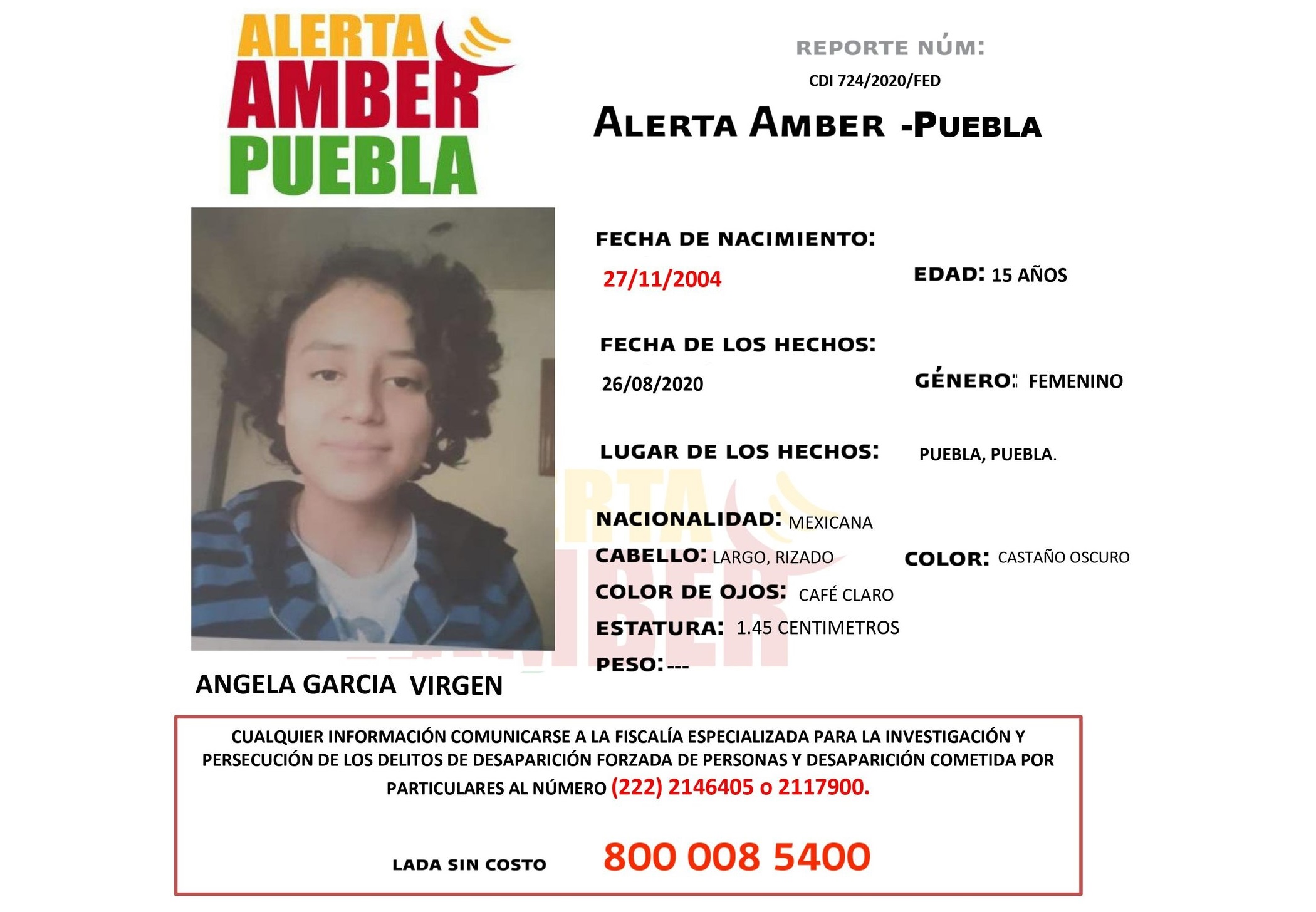 Ángela de 15 años en Puebla, activan alerta Amber