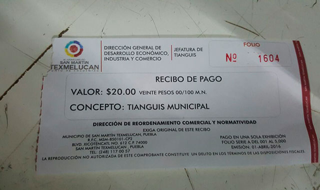 Texmelucan cobra 20 pesos a comerciantes para dejarlos pasar a tianguis