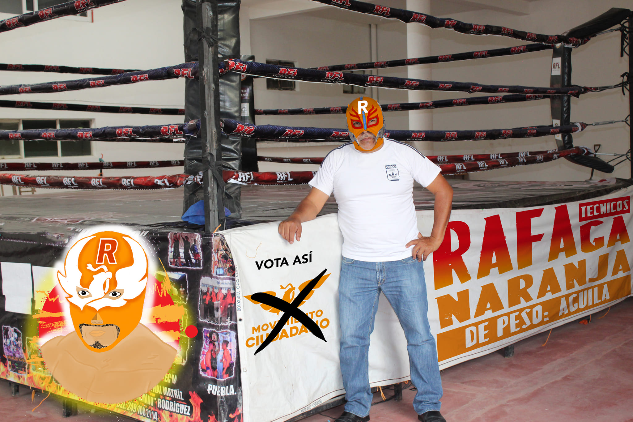 Candidato de Yehualtepec se pone máscara de luchador 