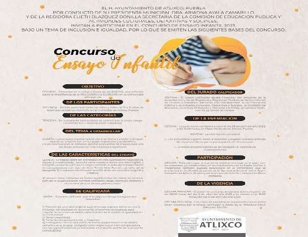Participa en el Concurso de Ensayo Infantil 2023 de Atlixco