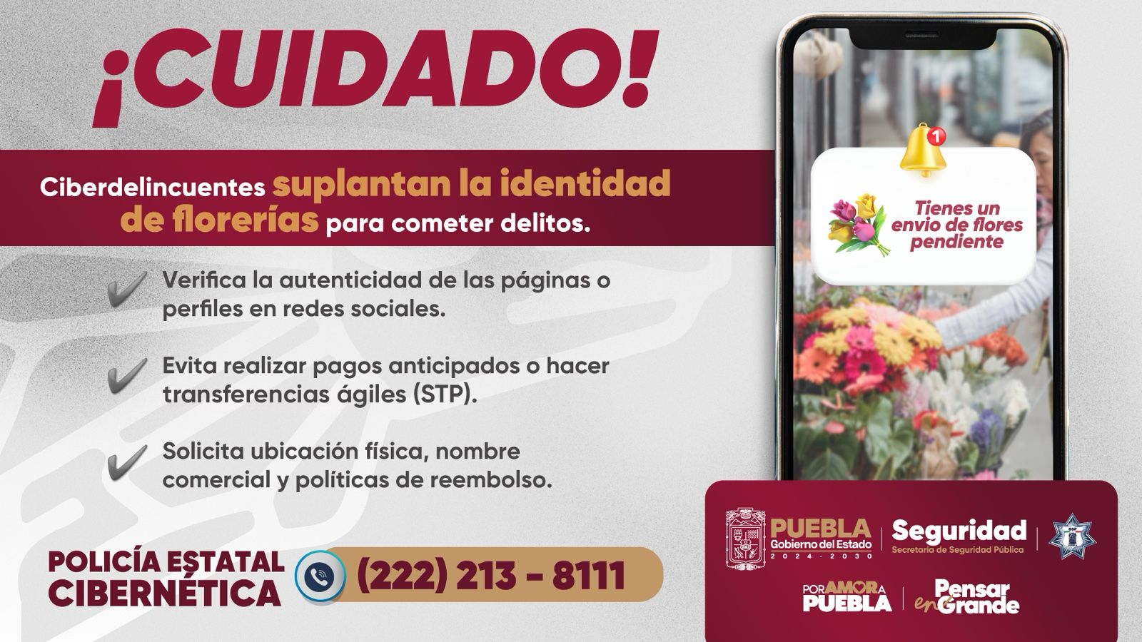 Alerta SSP sobre florerías fraudulentas en redes sociales ante el Día de las Madres