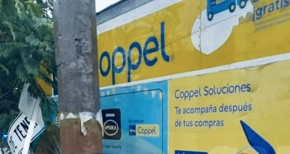 Estrellan camión de la empresa Coppel contra árbol y poste