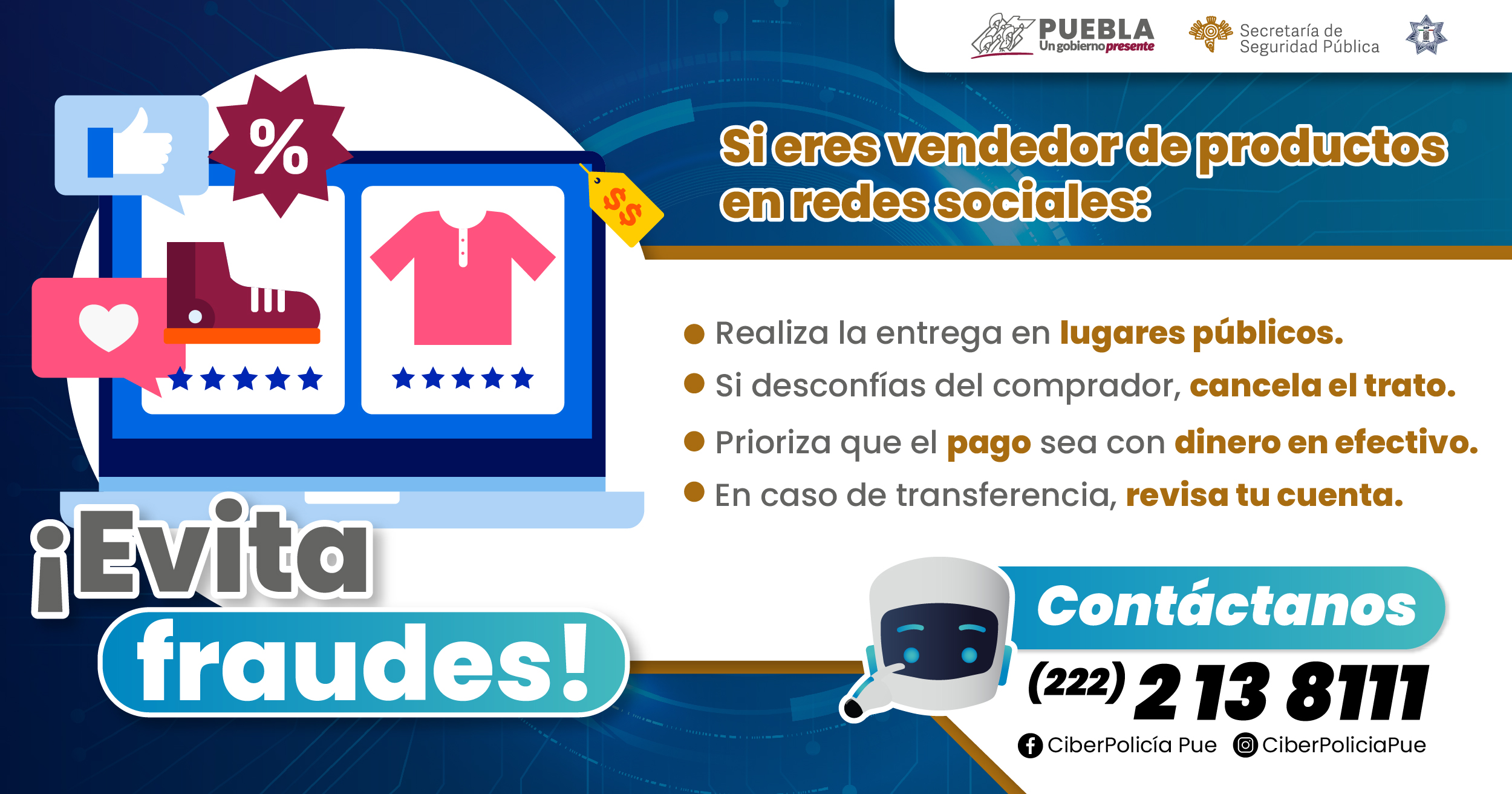 Advierte SSP de Puebla sobre fraudes contra vendedores de productos en Facebook