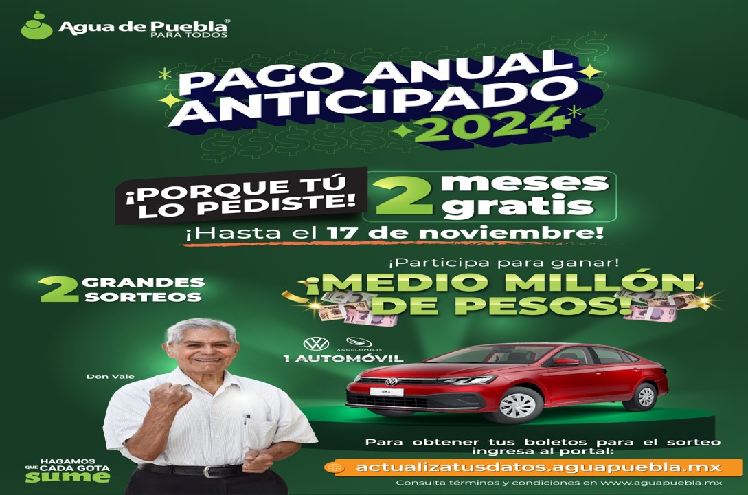 Mantiene Agua de Puebla pago anual anticipado