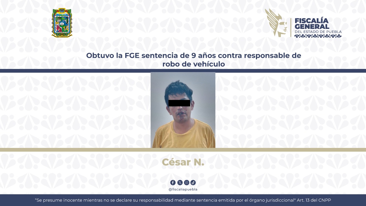 Le dan 9 años de cárcel a César por robo de vehículo en Tlacotepec