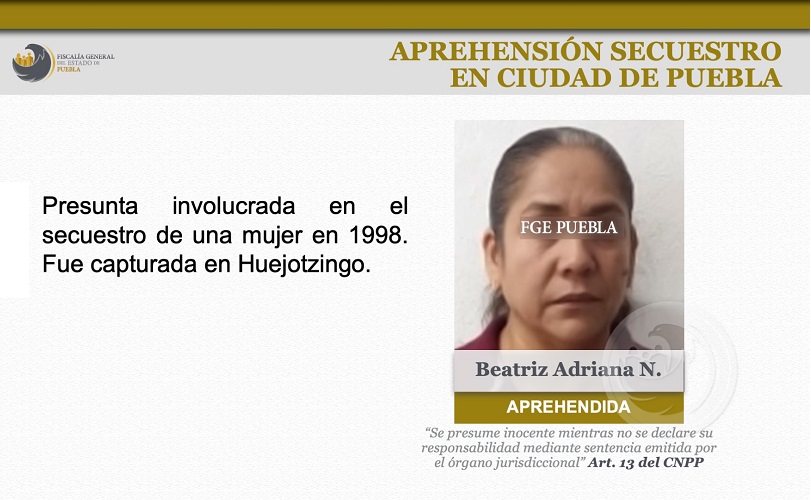 Capturan a Beatriz a 25 años de secuestro en Puebla ligado a Los Caletri