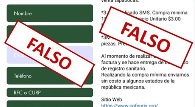 Cofepris denuncia a sitio web falso de venta de cubrebocas