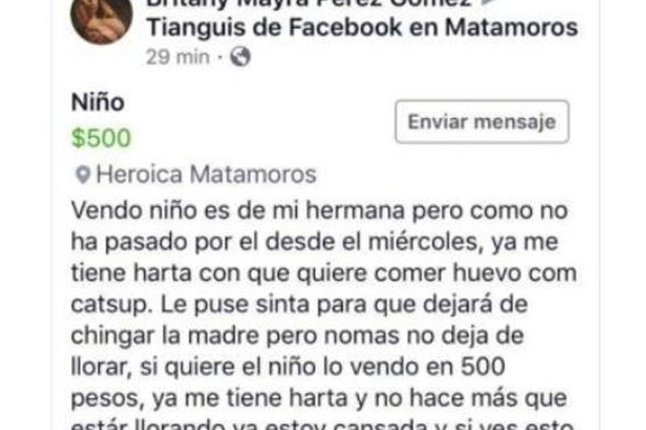 Por 500 pesos quería vender a su sobrino en Facebook