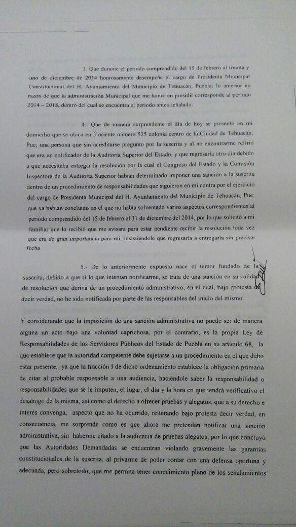 Alcaldesa de Tehuacán se ampara ante solicitud de destitución 