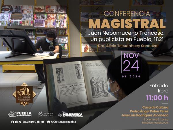 Alistan conferencia magistral por 50 años de la Hemeroteca Pública de Puebla