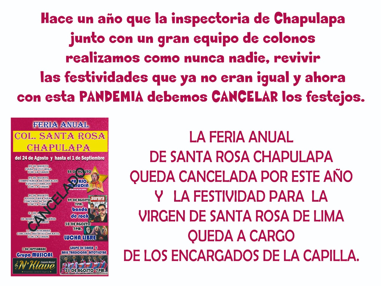 Cancelan otra fiesta patronal en Atlixco, ahora es La Chapulapa