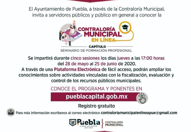 Ayuntamiento de Puebla invita a participar en seminario virtual sobre fiscalización