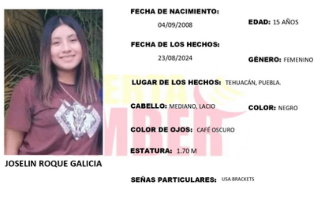 Activan Alerta Amber por desaparición de Joselin en Tehuacán