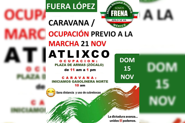 Frente anti AMLO ocuparán zócalo de Atlixco