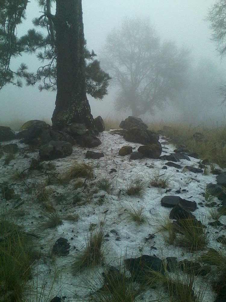 Caída de agua nieve y temperaturas bajo cero en la sierra de Puebla