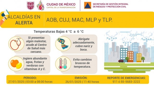 Se activa Alerta Amarilla por pronóstico de temperaturas bajas