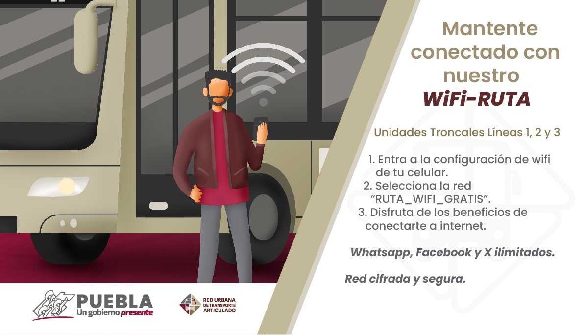 Ya puedes conectarte a internet gratis en el RUTA de Puebla