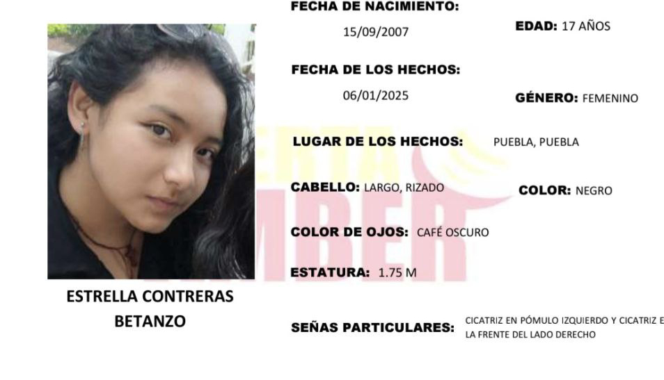 Activan Alerta Amber en Puebla para localizar a Estrella Contreras Betanzo