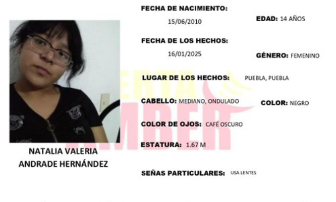 Activan Alerta Amber en Puebla por la desaparición de Natalia en San Bartolo