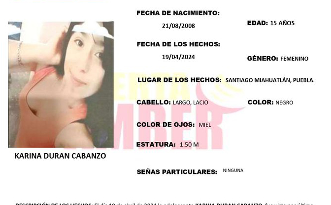 Activan Alerta Amber por Karina de 14 años; desapareció en Miahuatlán
