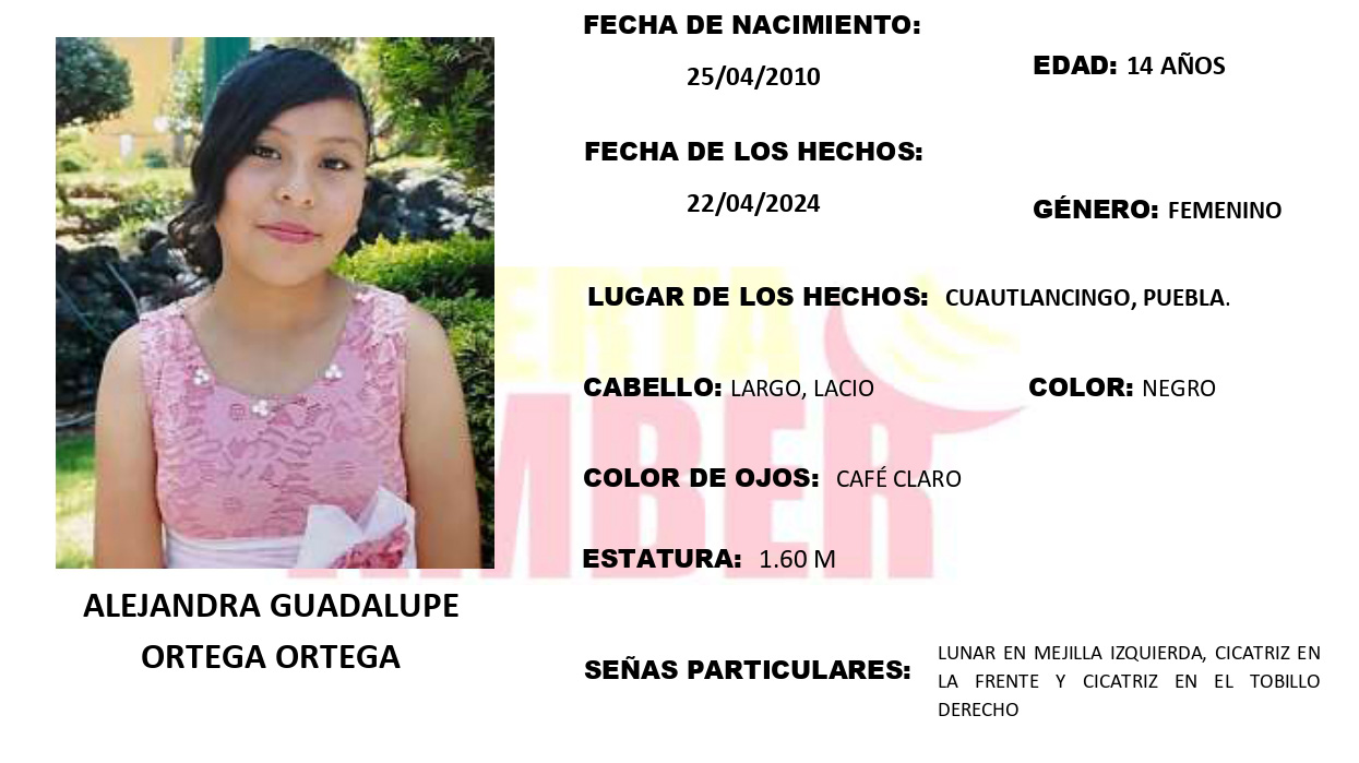 Activa Alerta Amber por Alejandra de 14 años; desapareció en Cuautlancingo