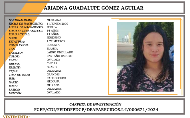 Ariadna de 14 años desapareció al salir del Centro Escolar Morelos